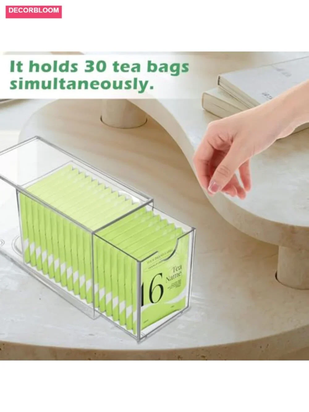 2 Pack Clear Plastic Drawer Organizer for Tea Bags, Stackable Storage, Kitchen
